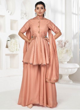 Peach Color Banarasi Silk Sequins Work Salwar Suit