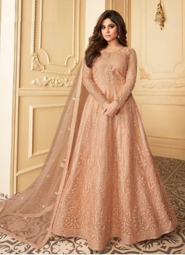 Peach Color Butterfly Net Anarkali Suit
