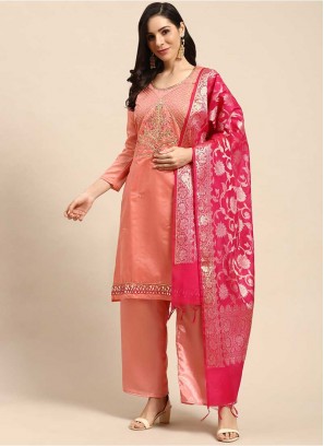 Peach Color Chanderi Salwar Kameez