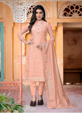 Peach Color Chanderi Unstitched Dress