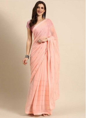 Peach Color Chiffon Party Wear Saree