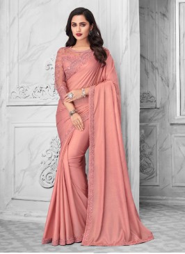 Peach Color Chiffon Sequins Work Saree