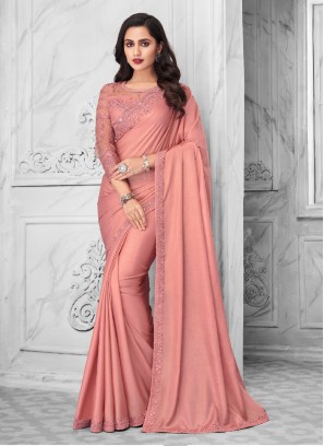 Peach Color Chiffon Sequins Work Saree