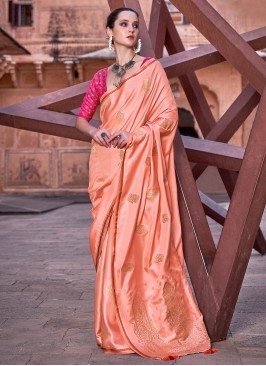 Peach Color Contemporary Saree