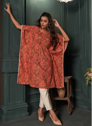 Peach Color Cotton Casual Wear Kaftan