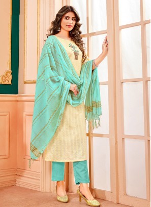 Peach Color Cotton Hand Work Readymade Suit