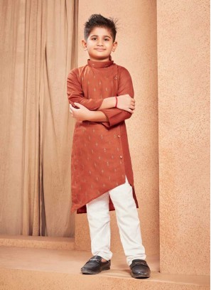 Peach Color Cotton Kids Kurta