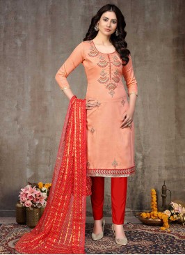 Peach Color Cotton Unstitched Suit