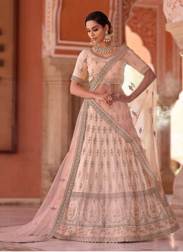 Peach Color Crepe Zarkan Work Lehenga