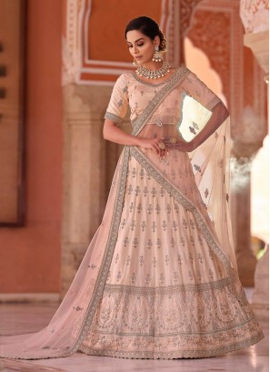 Peach Color Crepe Zarkan Work Lehenga