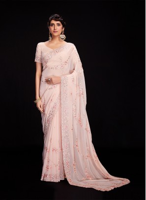 Peach Color Designer Contemporary Saree