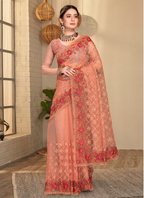 Peach Color Designer Saree