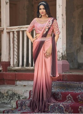 Peach Color Designer Saree