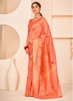 Peach Color Designer Traditional Saree