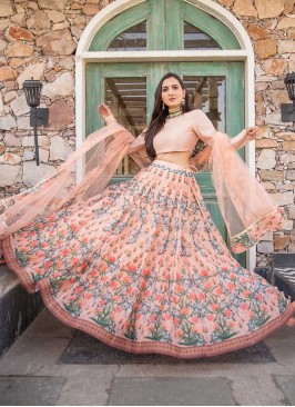 Peach Color Floral Printed Lehenga