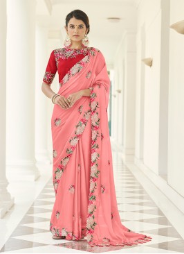 Peach Color Georgette Designer Saree