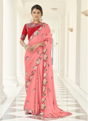 Peach Color Georgette Designer Saree