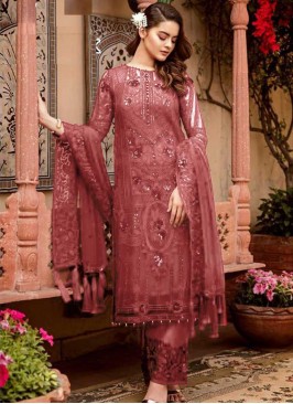 Peach Color Georgette Embroidered Pakistani Suit
