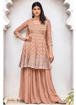 Peach Color Georgette Embroidered Palazzo Suit
