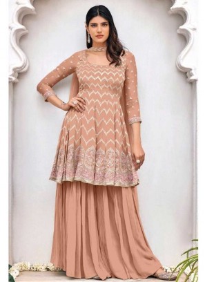 Peach Color Georgette Embroidered Palazzo Suit