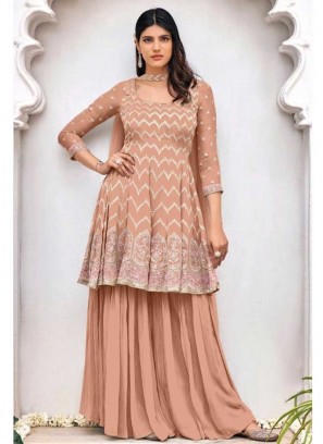 Peach Color Georgette Embroidered Palazzo Suit