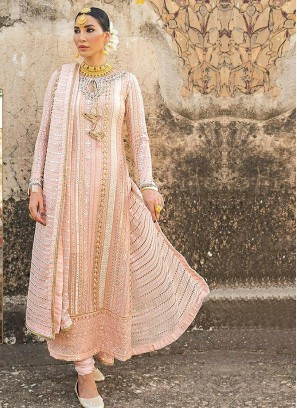 Peach Color Georgette Embroidered Salwar Suit