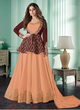 Peach Color Georgette Floor Length Suit