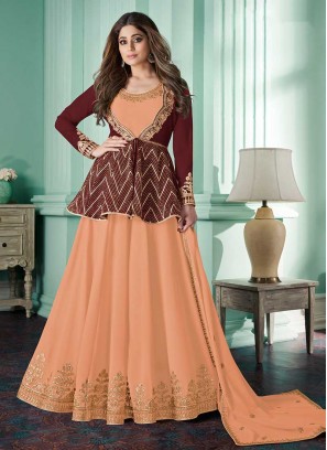 Peach Color Georgette Floor Length Suit