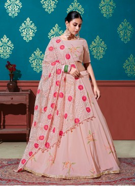 Peach Color Georgette Mehndi Wear Lehenga