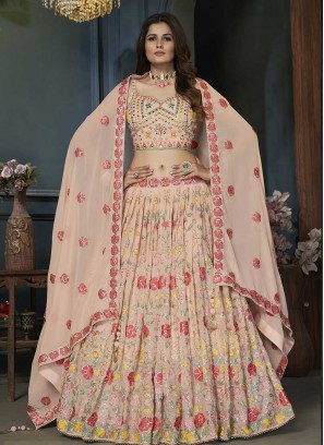 Peach Color Georgette Mirror Work Lehenga