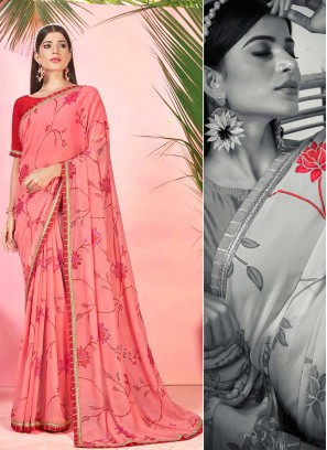 Peach Color Georgette Printed Saree