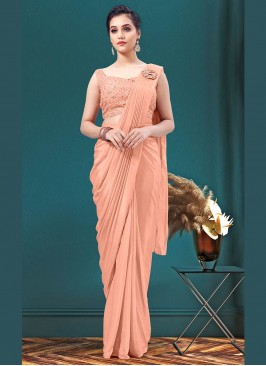 Peach Color Georgette Ready To Wear Saree