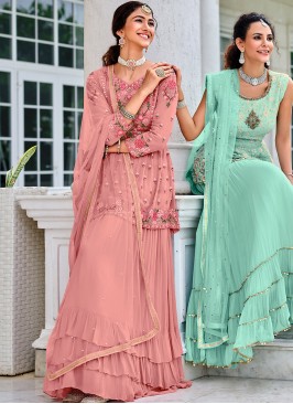 Peach Color Georgette Readymade Sharara Suit