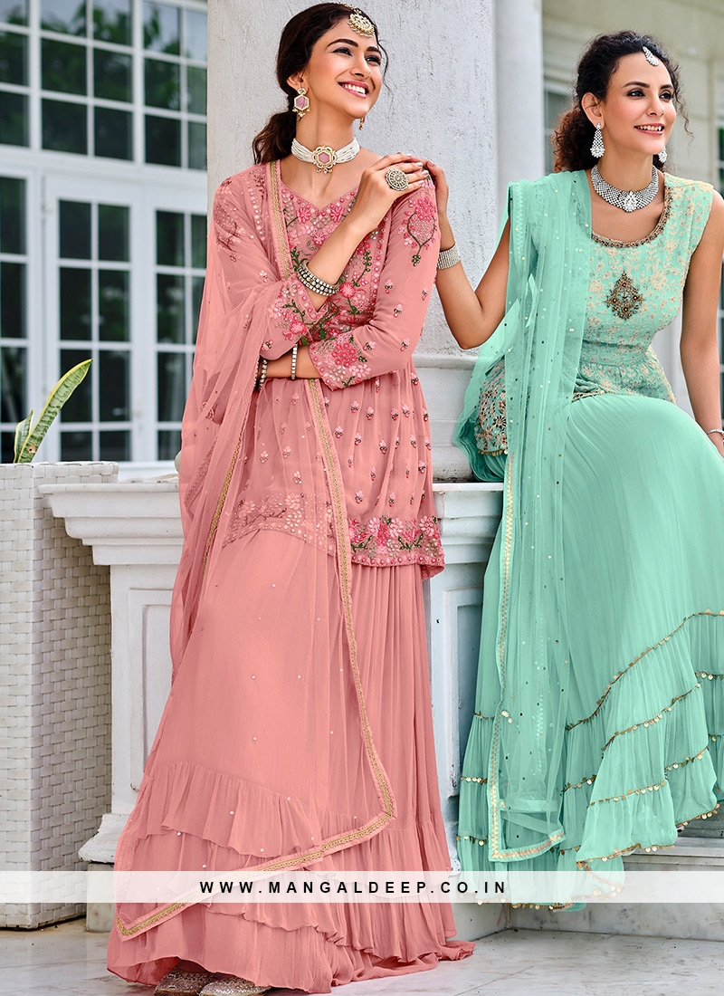Peach Color Georgette Readymade Sharara Suit