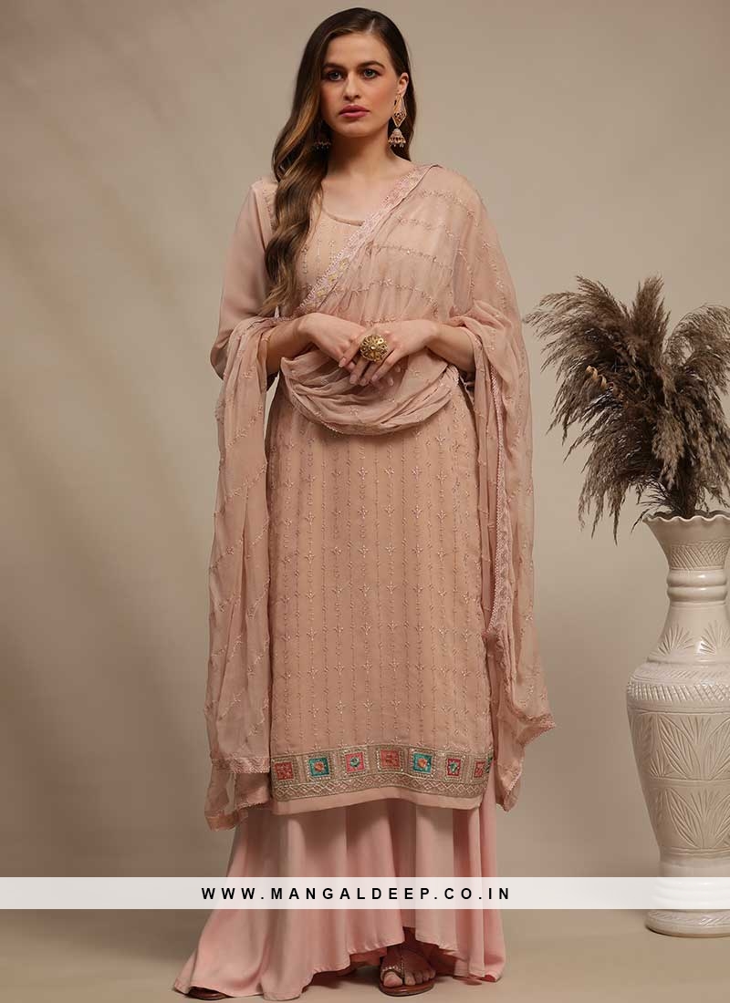 Pink Color Chanderi Dress Material