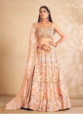 Peach Color Georgette Sequins Work Lehenga