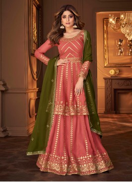 Peach Color Georgette Sequins Work Pakistani Suit
