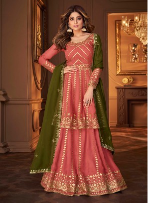 Peach Color Georgette Sequins Work Pakistani Suit