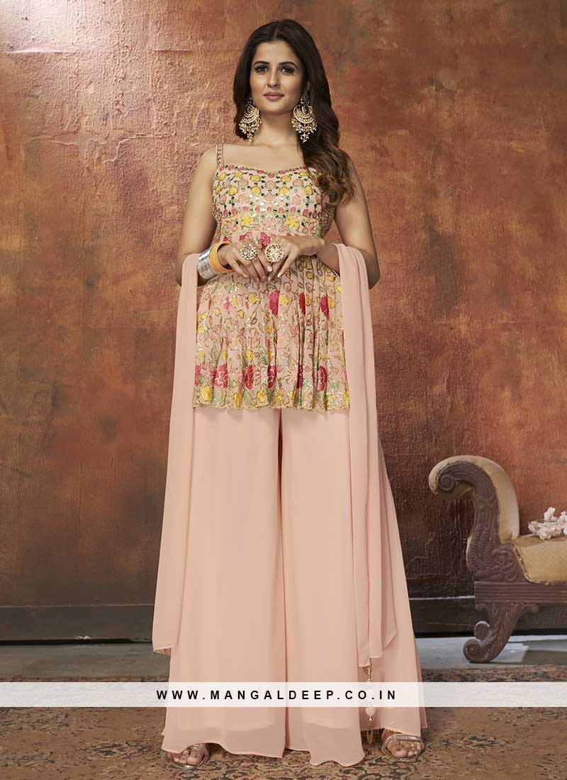 Pink Color Georgette Resham Work Dress Material