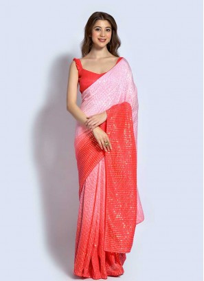 Peach Color Georgette Sequins Work Saree