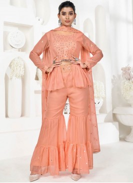 Peach Color Georgette Sharara Dress