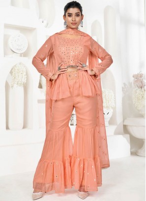 Peach Color Georgette Sharara Dress