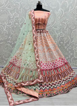 Peach Color Georgette Thread Work Lehenga