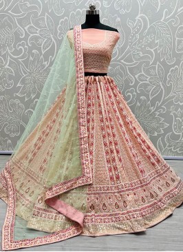 Peach Color Georgette Thread Work Lehenga