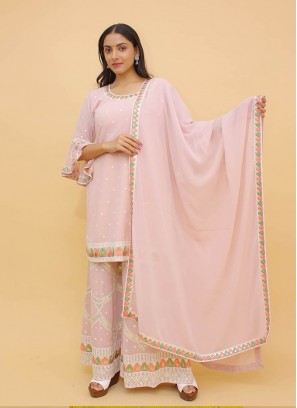 Peach Color Georgette Thread Work Suit