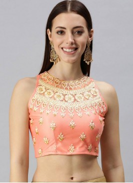 Peach Color Net Embroidered Blouse