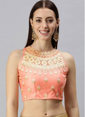 Peach Color Net Embroidered Blouse