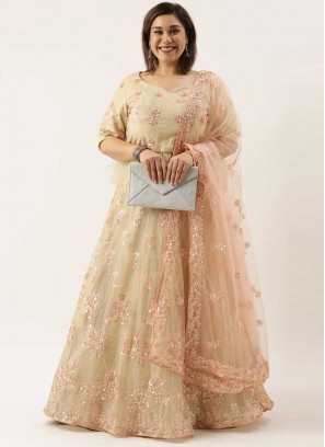Peach Color Net Festive Wear Lehenga