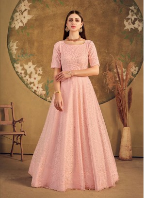 Peach Color Net Party Wear Gown