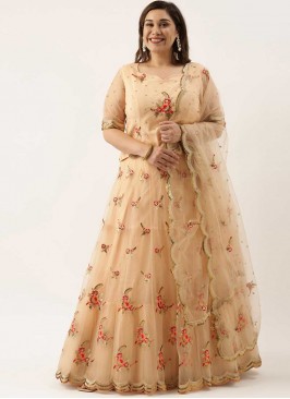 Peach Color Net Stone Work Lehenga